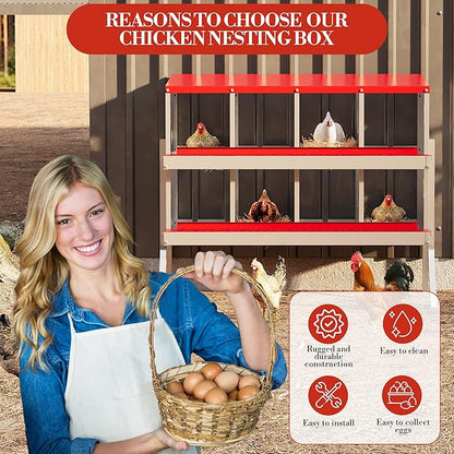 Metal Nesting Boxes for Chickens - 8 Compartments Chicken Roosting Boxes, Chicken Coop Nest Box with Legs, Perch & Lid - Versatile Wall Mount or Free Standing for Backyard Flock, Homestead, Small Farm