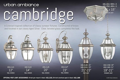 Urban Ambiance Luxury Colonial Outdoor Wall Light, Small Size: 11.5" H x 7" W, with Tudor Style Elements, Versatile Design, Classy Aged Silver Finish and Beveled Glass, UQL1141