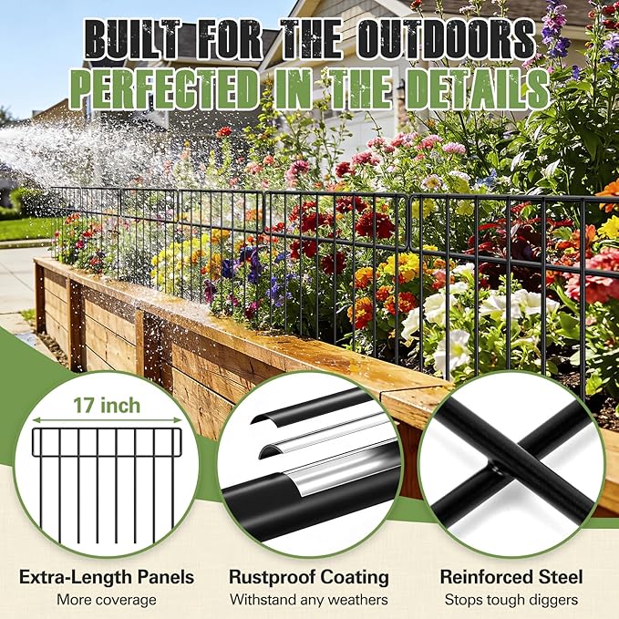42.5FT Garden Fence Animal Barrier - 30 Pack No Dig Fence Panels Dog Fence, Rustproof Metal Anti Digging Barrier Garden Edging Border, Outdoor Animal Barrier Fencing for Yard, Rabbit, Patio