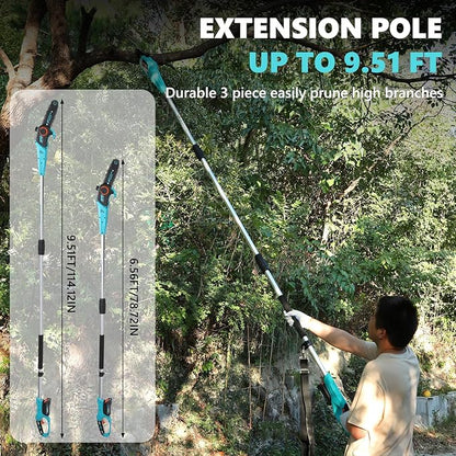 8-Inch Cordless Pole Saws 20V Electric Pole Saw for Tree Trimming Pole Chainsaw with 2.0Ah Battery & Charger 9.5 Ft MAX Reach Pole Chainsaw for Branch Cutting
