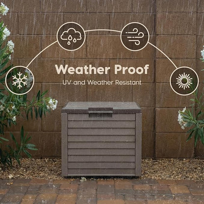 IRIS USA 35 Gallon Outdoor Deck Box, Lockable, Weather-Resistant, Brown | UV-Protected, Waterproof Resin, Patio Storage for Cushions, Garden Tools & Packages