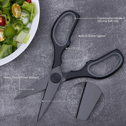 Kitchen Scissors All Purpose Kitchen Shears with Magnetic Holder, Soft Grip Handle Cooking Scissors Dishwasher Safe with Come Apart Blade Heavy Duty Scissors for Meat, Vegetable, Herb, Black