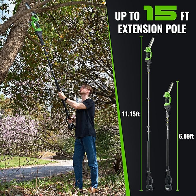 2-in-1 Cordless Pole Saw & Mini Chainsaw 20V 3.0AH 8-Inch 15FT Reach Electric Tree Trimmer Battery Powered Chainsaw with Extension Pole for Tree Trimming Branch Cutting Pruning