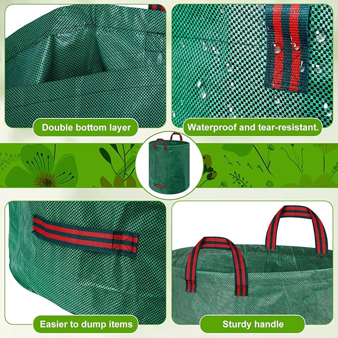 Reusable Yard Waste Bags, 72 Gallons Leaf Bags with Reinforced Handles,Heavy Duty Garden Waste Bag,Collapsible Trash Bag for Lawn Debris Leaves Grass Clippings(3 Packs)