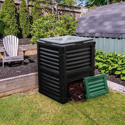 Goplus Compost Bin, 80 Gallon (300 L) Large Outdoor Composting Box w/Top Flip Latch-on Lid, Bottom Exit Door, BPA Free Material, Grass Food Trash Composter Barrel for Garden Yard, Easy Assembly
