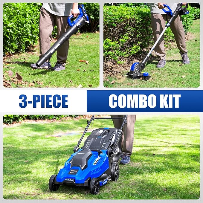 BILT HARD 17'' 40V Cordless Push Lawn Mower, 12'' String Trimmer and Leaf Blower Combo Set, Electric Lawn Mower Set with 3 x 4.0Ah Batteries and Dual Charger