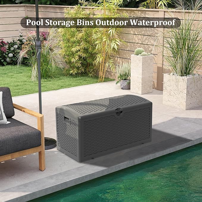 80 Plus Gallon Resin Deck Box, Waterproof Outdoor Storage Bin for Patio, Poolside, and Garden, Lockable & UV-Resistant, Ideal for Small Spaces, Black