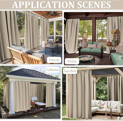 Gazebo Universal Replacement Privacy Curtain,12'×12' Gazebo Outdoor Waterproof Curtains, 4-Panels Sidewall Curtains with Double Zipper for Patio Canopy, Garden and Backyard (Curtain Only)