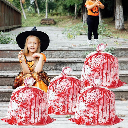CNhoqc Halloween Lawn Leaf Bags - 16Pcs Halloween Bloody-Themed Thick Plastic Garbage Bags with Twist Ties, Fall Yard Leaf Trash Equiement, Reusable Plastic for Garden Outdoor Decorations Party Favor