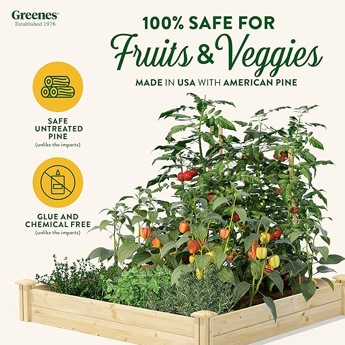 Greenes Fence Original Pine Raised Garden Bed, 4' x 4' x 7" (2-Pack) - Made in USA with American Pine