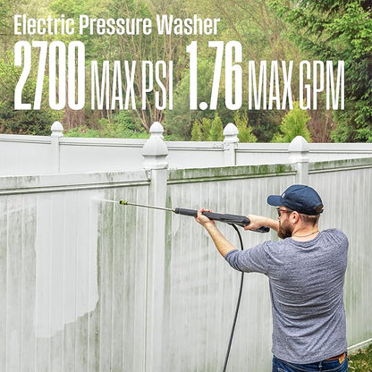 Westinghouse WPX2700e Electric Pressure Washer, 2700 PSI and 1.76 Max GPM, Induction Motor, Onboard Soap Tank, Spray Gun and Wand, 5 Nozzle Set, for Cars/Fences/Driveways/Homes/Patios/Furniture