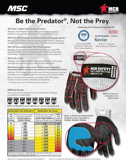 MCR Safety PD2903M Predator Multitask Grain Cow Leather Palm, Breathable, Padded Gloves, Tire Tread Backing, White, Medium, 1 Pair