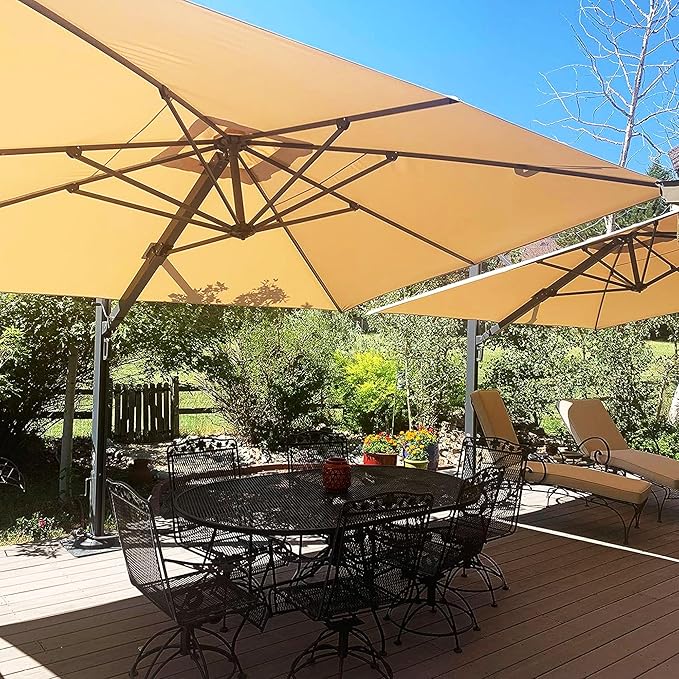 PURPLE LEAF 11' X 15' Rectangle Patio Umbrella Large Outdoor Aluminum Offset Umbrella with 360-degree Rotation Cantilever Umbrella for Garden Deck Backyard Pool Beige