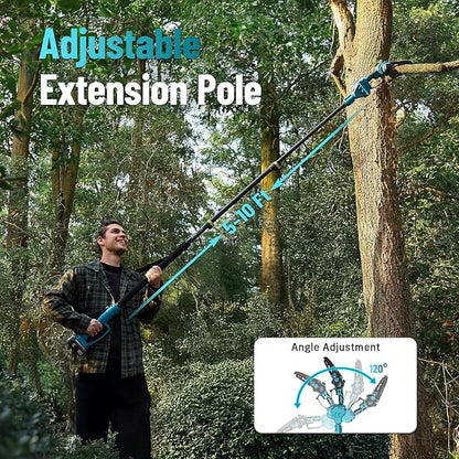 SEESII 2-in-1 Pole Saws for Tree Trimming: Electric Mini Chainsaw 6 Inch Cordless, 2 x 4000mAh Batteries Tree Pruner, Brushless Chain Saw with Extension Pole for Limb Branch Cutter,16Ft Reach