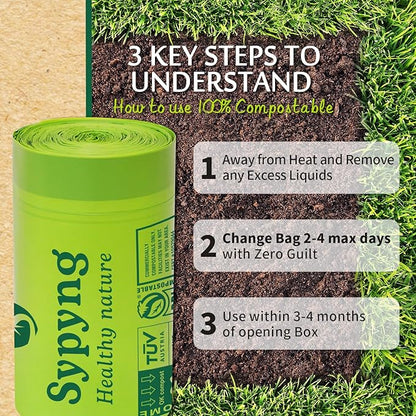 Compostable Kitchen Trash Bags 3-4 Gallon (100-Pack) - Heavy-Duty 1.1 Mil, 100% Biodegradable, ASTM D6400, BPI & OK Compost HOME Certified, Eco-Friendly, Leakproof & Odor Control