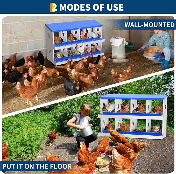 8 Compartment Chicken Nesting Box, Wall Mount Hen Laying Boxes with Removable Trays, 8-Hole Galvanized Steel Metal Hanging Poultry Nest for Backyard, Farms, and Chicken Coop, Egg Collection