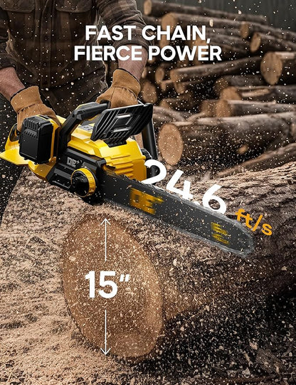 DeForce 16" 40V Cordless Electric Chainsaw, for DeWalt 20V Max Batteries, Brushless Battery Powered Chain Saw, with Auto Oiler, Handheld Chainsaw for Wood Cutting Tree Pruning(Bare Tool Only)