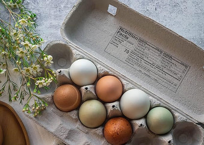 Blank 12-Egg Flat Top Paper Pulp Egg Carton with Nutrition Facts, Safe Handling Info, Optional UPC - 50 Pack