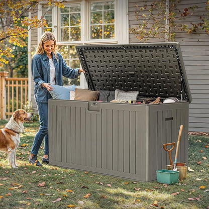 YITAHOME 200 Gallon Double-Wall Deck Box with Divider & Side Handles, Outdoor Large Storage for Patio Furniture Cushions, Garden Pool Accessories, Water Resistant & Lockable