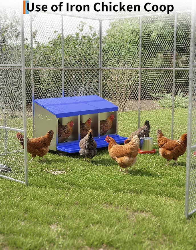 3 Room Chicken Nesting Boxes, 3 Compartment Metal Rollaway Nesting Box for Laying Hens with Cleanable Pull-Out Trays Wall Mount or Placed Design for Chicken Egg Layers