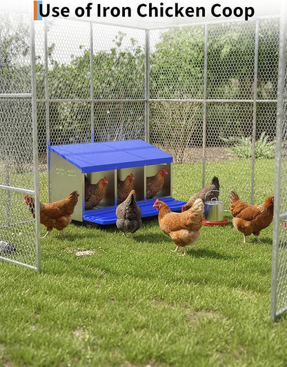3 Room Chicken Nesting Boxes, 3 Compartment Metal Rollaway Nesting Box for Laying Hens with Cleanable Pull-Out Trays Wall Mount or Placed Design for Chicken Egg Layers