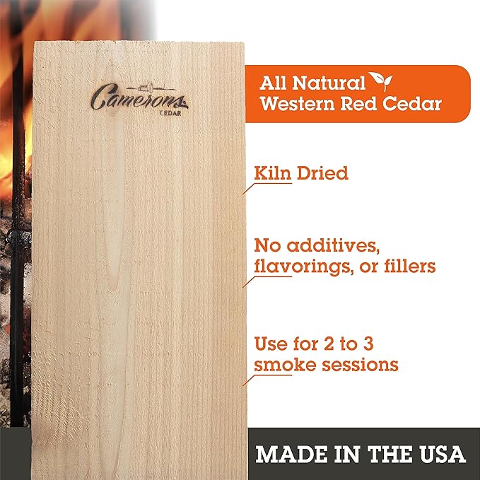 Camerons Cedar Grilling Planks - 4 Pack (5.5"x11.5") - Premium Natural Cedar Wood - Easily Infuse Smoky Flavor into BBQ Salmon, Fish, Meat, Veggies, and More - Sourced in the USA - Grilling Gift Idea