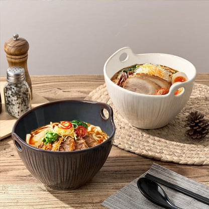 Ramen Bowl with Chopsticks and Spoons Set, 7 Inch Ceramic Noodle Bowl Set of 2, Dishwasher Safe for Pho Udon Soba Noodle Salad Pasta, Special Reactive Glazed Bowls Set, Amethyst Veil