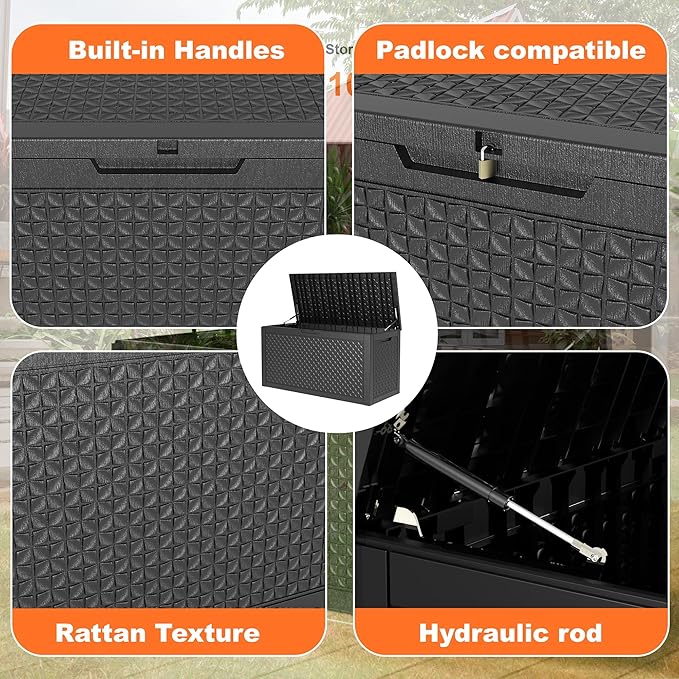 New 100 Gallon Outdoor Storage Box – Resin Deck Box with Lockable Lid, Waterproof Patio Furniture Storage for Tools, Garden & Yard Organization