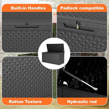 New 100 Gallon Outdoor Storage Box – Resin Deck Box with Lockable Lid, Waterproof Patio Furniture Storage for Tools, Garden & Yard Organization