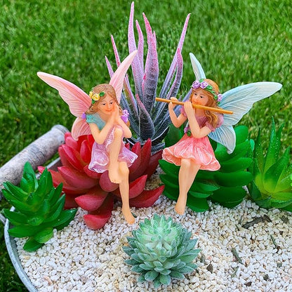 Mood Lab Fairy Garden - Miniature Fairies Figurines - Sitting Girls Set of 2 pcs - for Outdoor or House Decor Statue Kit