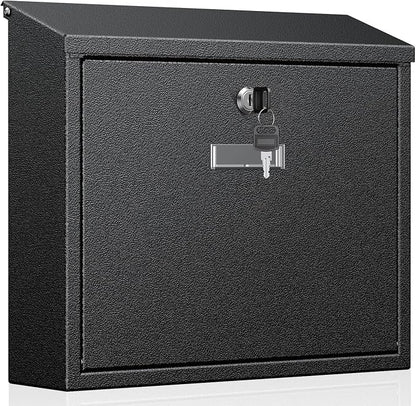 Uniclife Wall Mount Mailbox for Outside, Large Mailbox with Key Lock | Security Mail Box, Postbox for House, Safe Key Drop Case, Steel Cash Drop Case for Home Office School, Black