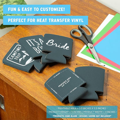 CURRENT CO. Blank Beer Can Cooler Sleeves (60-Pack) Soft Insulated Coolies - HTV Friendly Koolies in Bulk for Cans & Bottles Coolie Blanks Vinyl Projects Wedding Favors (Charcoal)