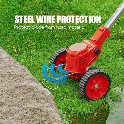 SHALL 24V Cordless Weed Wacker, 3-in-1 Electric Weed Eater Grass String Trimmer Edger, Telescopic Brush Cutter, 2 x 1.5Ah Battery Powered Lawn Mower with 3 Types Blades & Wheels for Yard Garden