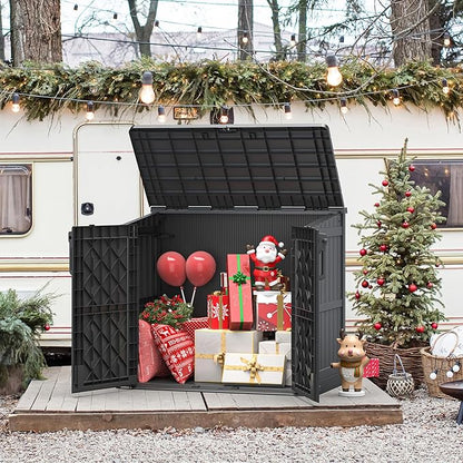 36 Cu Ft Resin Outdoor Storage Shed, Weatherproof Horizontal Outdoor Storage Cabinet with Dual Lock Door for Backyard, Patio, Garage, Garden(Black)