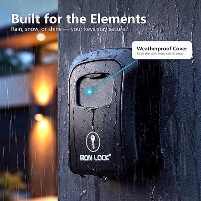 Iron Lock® Medium Wall Mount Combination Key Lock Box, Outdoor (Black) | Screw-in wall mount (4 screws + 4 anchors) — not magnetic, does not hang; weather-resistant zinc alloy, includes key hanger