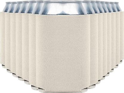 Blank Beer Can Coolers Sleeves (14-Pack) Soft Insulated Beer Can Cooler Sleeves - HTV Friendly Plain Can Sleeves for Beer Cans & Bottles - Blanks for Vinyl Projects Wedding Favors & Gifts (Stone)