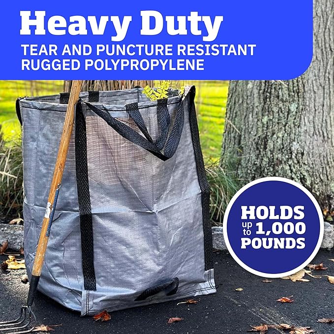 DURASACK Heavy Duty Home and Yard Bags 48-Gallon Reusable Self-Standing Lawn and Leaf Bags Garbage Can with Reinforced Handles, Gray, 3 Pack