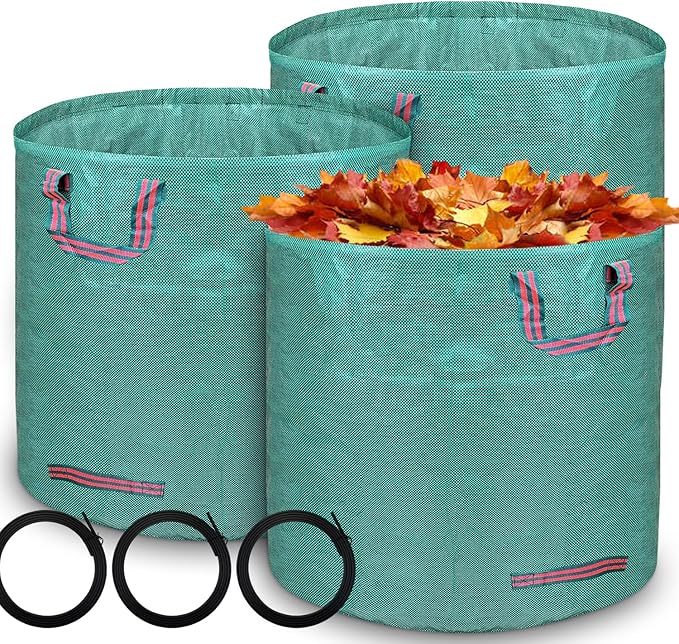 Reusable yard waste bags. 72-gallon large leaf bags(3-pack) Heavy-duty yard garden bag. Leaf bags with 4 handles that can stand upright. Great for collecting leaves and grass clippings