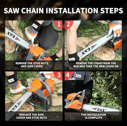 E & S 3 Pack 20 Inch Chainsaw Chain .325" Pitch .050" Gauge 78 Drive Links Semi-Chisel Chain Saw Chains for Husqvarna, Poulan, Craftsman, Greenworks and More Chainsaw Brands