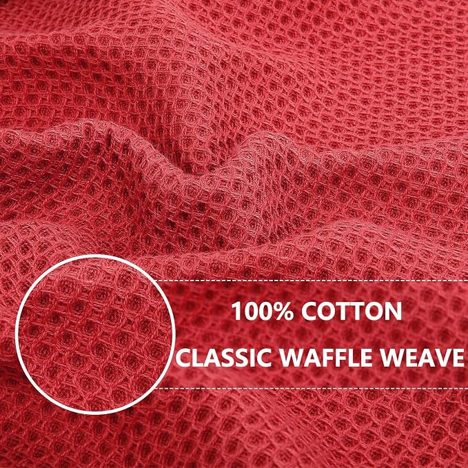 Homaxy 100% Cotton Waffle Weave Kitchen Towels, 5-Pack, Brick Red | 13 x 28 Inches, Ultra Soft Absorbent Dish Towels, Quick Drying Cleaning Towels