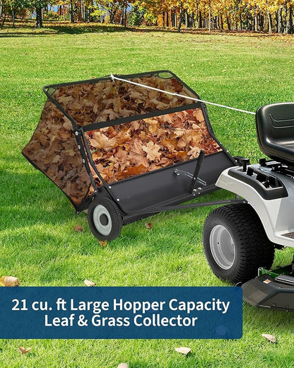 42" Lawn Sweeper Tow Behind, Heavy Duty Yard Sweeper Pull Behind with 21 Cu.Ft Large Hopper & Adjustable Sweeping Height, Universal Leaf Grass Collector for Tractor ATV UTV, Black