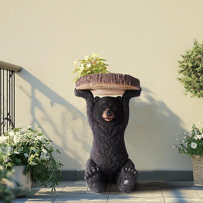 American Black Bear Side Table Pedestal End Table Stool Resin Bear Statue Hand Painted Sculpture Home Office Living Room Decor