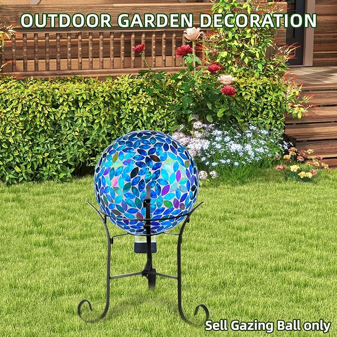 VOREEN 10-Inch Gazing Ball Glass Mosaic Gazing Globe, Handmade Outdoor Reflective Ball Yard Decoration for Homes, Patio, Lawn and Gardens, Gift for Mom Wife Friend, Blue and Amber