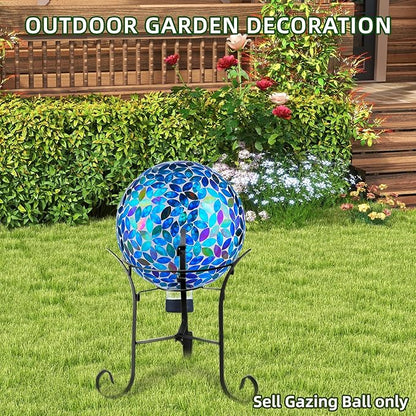 VOREEN 10-Inch Gazing Ball Glass Mosaic Gazing Globe, Handmade Outdoor Reflective Ball Yard Decoration for Homes, Patio, Lawn and Gardens, Gift for Mom Wife Friend, Blue and Amber