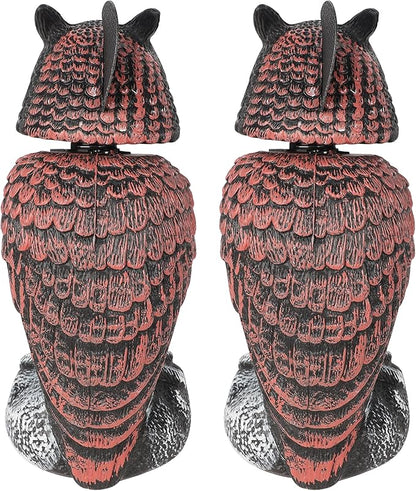 Hausse 2 Pack Bird Scarecrow Fake Owl Decoy Sculpture, Rotating Head Plastic Owl Bird Deterrents, 10.6 Inch Height Nature Enemy Horned Pest Repellent for Outdoor Garden Yard