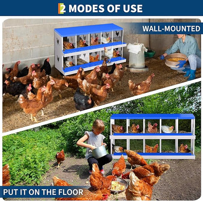 10-Compartment Chicken Nesting Box with Removable Tray - Metal Laying Boxes for Hens - Egg Rollaway Design, Wall Mount Farm Fresh Egg Collector, Hen Roosting Boxes for Chicken Coops