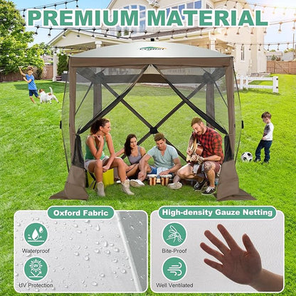 COBIZI 6x6 Pop up Gazebo Tent on Clearance, Ez up Waterproof Screen Tent Screen House with 3 sidewalls,Portable Outdoor Canopy with Carry Bag & Ground Stakes for Camping,Garden and Picnics, Brown
