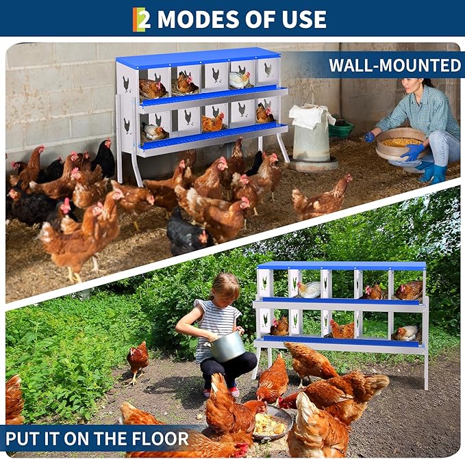 Chicken Nesting Box,10 Compartments Galvanized Steel Metal Chicken Laying Box with Roll Out Egg Collection,Wall Mount Chicken Nesting Boxes,Easy Egg Collection, Hen Roosting Boxes