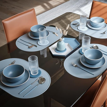 LINE+ARC Oval Silicone Degrē Placemats, Chalk (20.5"x13", Set of 2) | Modern dining table mats with 3mm raised spill rim, waterproof, heat-safe, stain-resistant, non-slip design, white