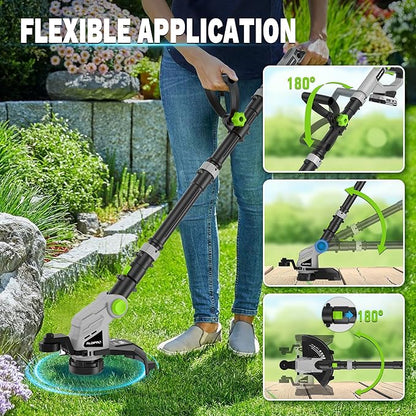 Weed Wacker Cordless 20V 12'' Electric Weed Eater with Auto Line Feed, 2 x 2.0Ah Battery and Fast Charger, 6 x Replacement Line, Battery Powered String Trimmer for Lawn Care, GrassTrimmer (AD-ST-002)